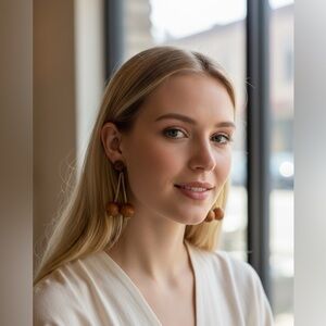 Vintage Olivewood Bead dangle Earrings Souvenir-Israel